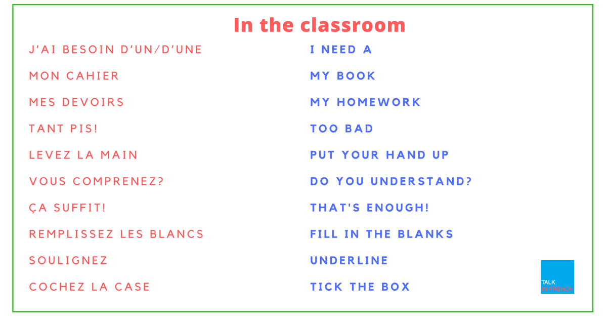 French words used in the classroom