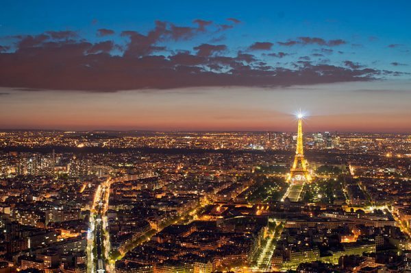 Paris Night view Eiffel Tower as seen from Montparnasse