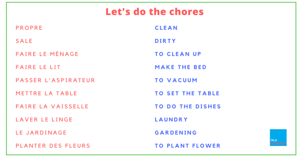 44 useful french words to express doing chores